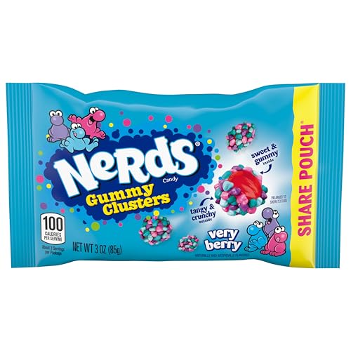 NERDS GUMMY CLUSTERS CANDY, VERY BERRY, CRUNCHY AND GUMMY, 3 OZ