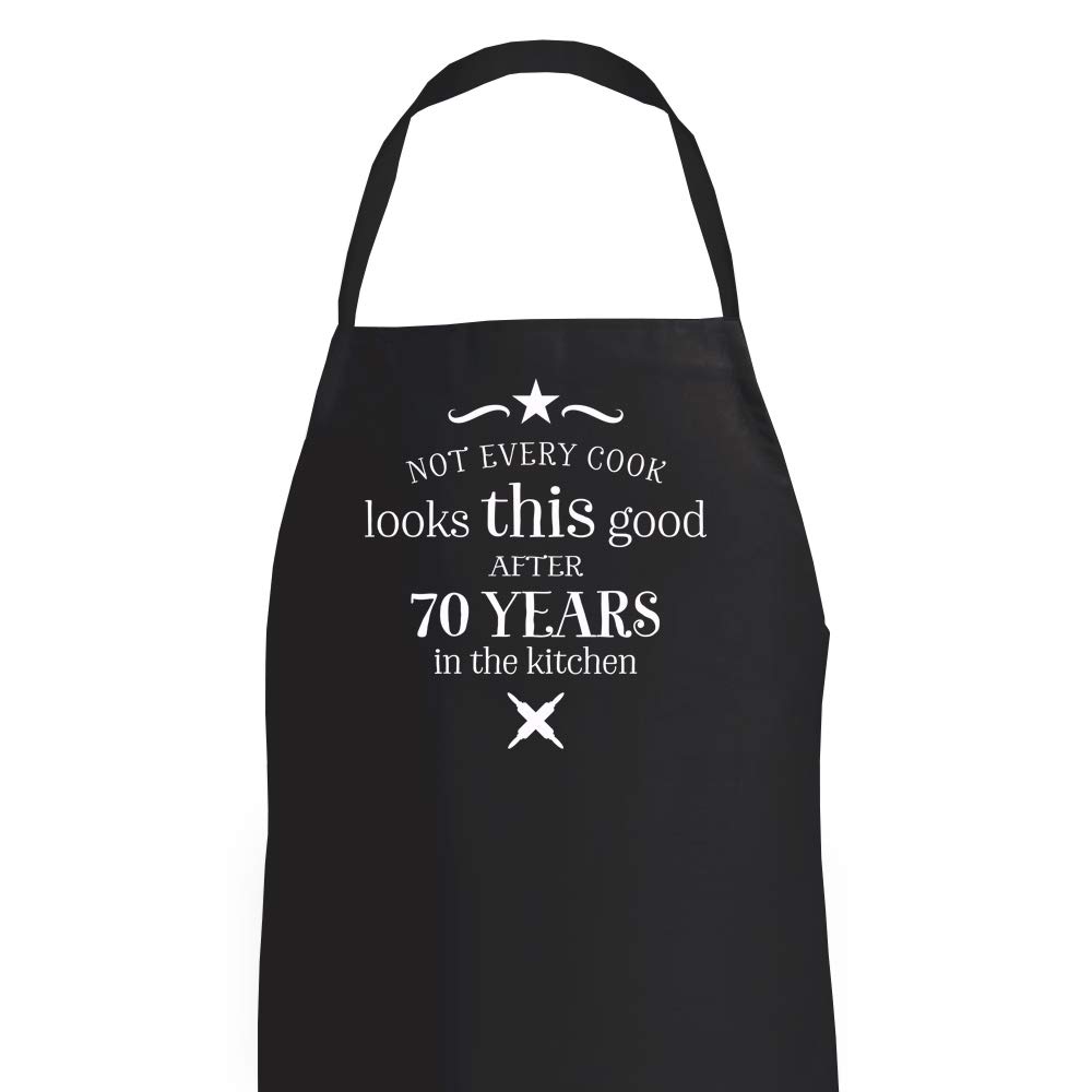 D Design Invent Print! 70th Birthday Apron Kitchen Cooking Gift for Him Her (Black)