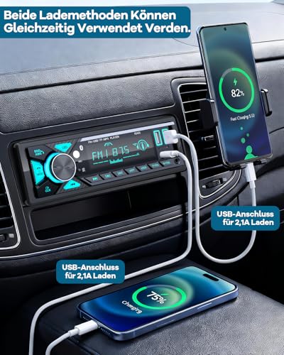 RDS Car Radio Bluetooth, CENXINY Car Radio 1 DIN with Charging Port Type-C, AM/FM Radio with 2USB/AUX/SD/TF Support Android and iOS