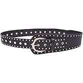 Verdusa Women's Studded Belts Y2k Belt Punk PU Leather Vintage Rave Western Cowgirl Belts