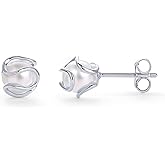 PAVOI 14K Gold Plated Round Caged Small Pearl Stud Earrings - Trendy Gold Pearl Earrings for Women - Hypoallergenic Classic Bride Jewelry