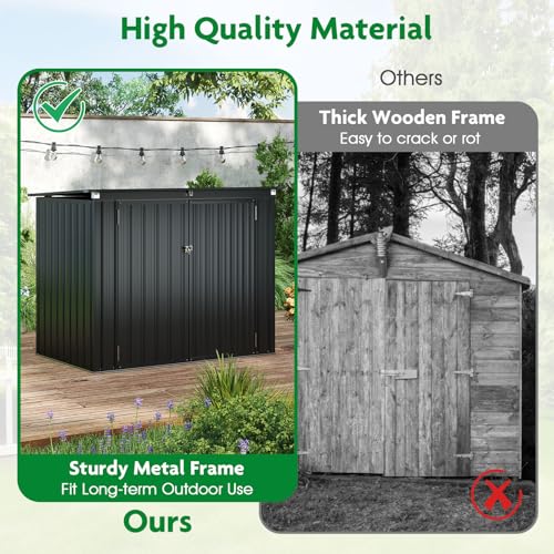 Goplus Outdoor Trash Can Storage Shed, Large Lockable Garden Shed w/Double Openings, 2 Doors, Galvanized Steel Frame, Storage Organizer for Backyard Garden Patio Lawn, 172 x 95,5 x 130 cm (L x W x H)
