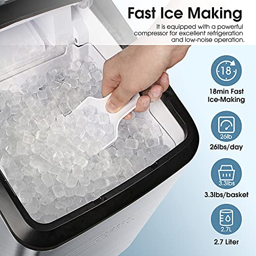 CROWNFUL Nugget Ice Maker Countertop, Makes 26lbs Crunchy ice in 24H