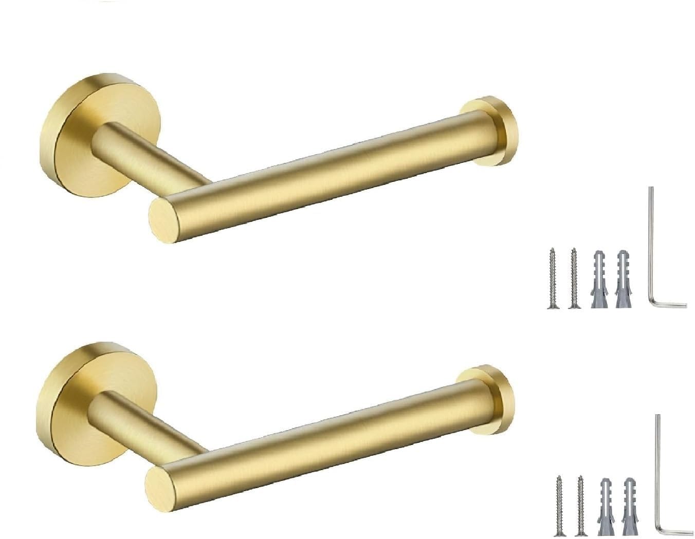 VergilSon Wall Mounted Toilet Paper Holder, Waterproof Rustproof SUS 304 Stainless Steel Tissue Dispenser for Bathroom Kitchen Storage (Gold 2Pcs)