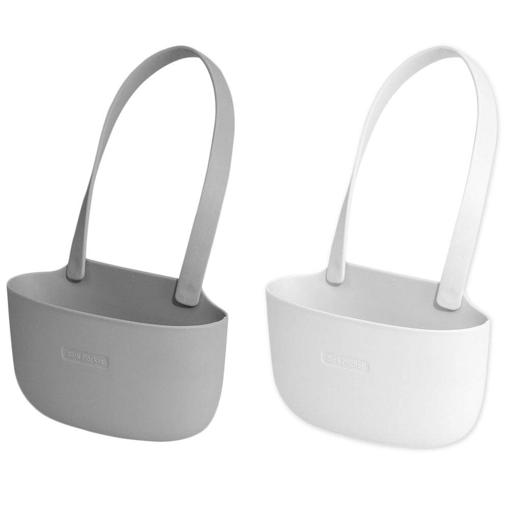 Gwolf Sponge Holder 2 Pcs Sink Caddy - Grey and White Sponge Holder for Kitchen Sink - Kitchen Sink Organiser for Store Sponges
