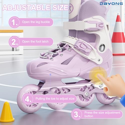 DAYONG Roller Skates for Kids, Adjustable Inline Skating Shoes with 8 Light Up Wheels and Double Adjusting Buckle, Dual Mode Breathable Rollerblades for Beginners, Kids, Adult.