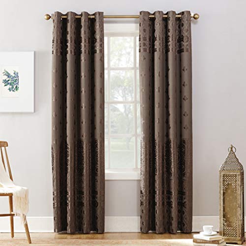 Sun Zero Clarke Geometric Print Thermal Insulated Energy Efficient Grommet Curtain Panel, moka, 50" x 84"