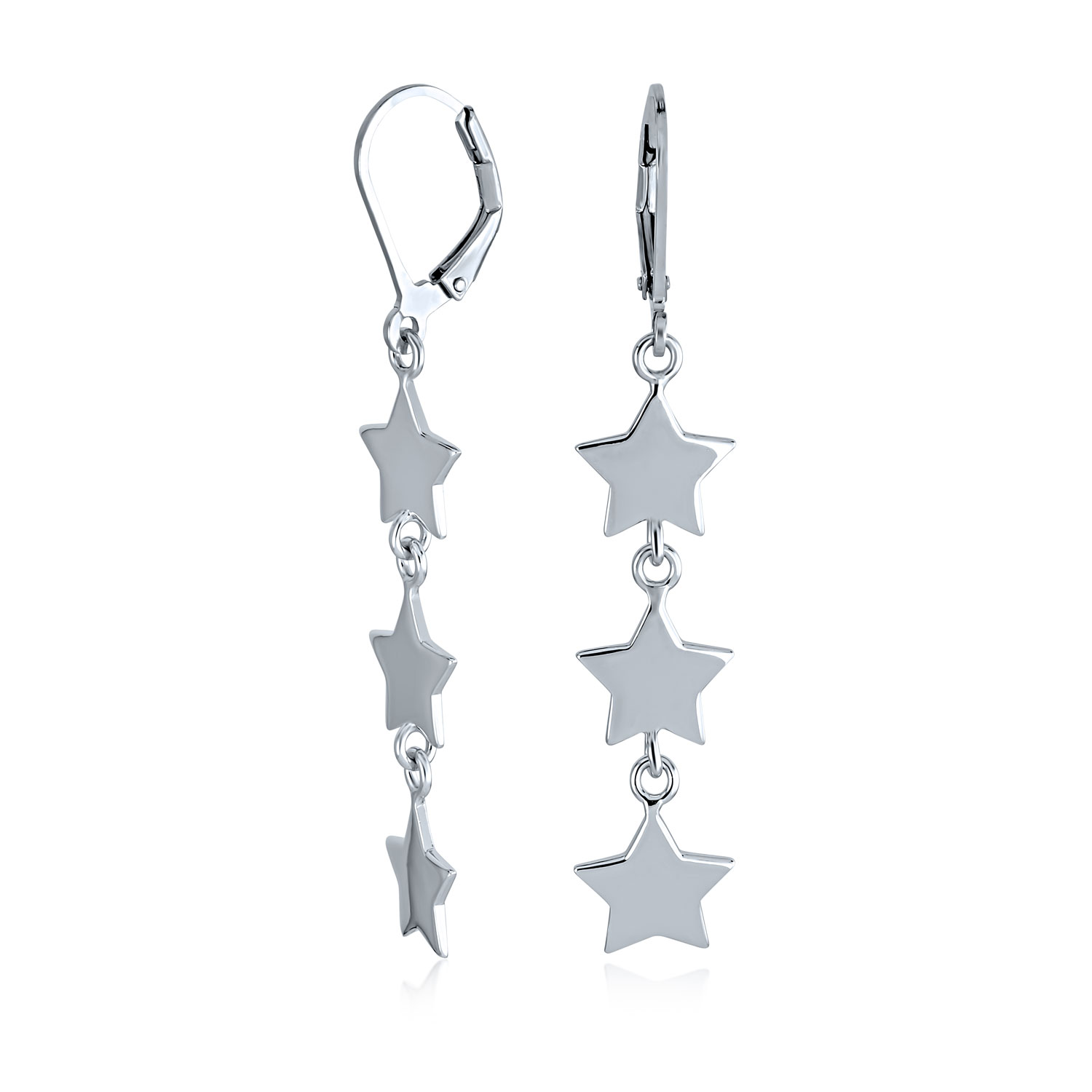American USA Patriotic Celestial Rock Three Star Linear Drop Dangle Earrings for Women .925 Sterling Silver French Wire โ image 1