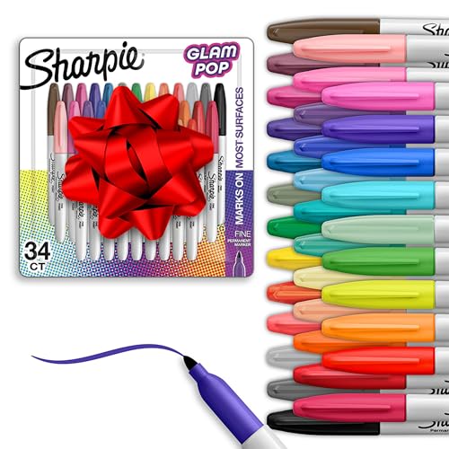 Sharpie Glam Pop Permanent Markers Fine Tip Marker Set Coloring Art Drawing Wri…