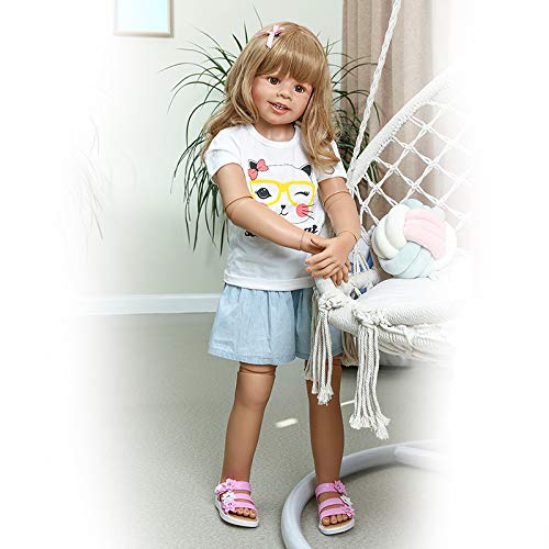 iCradle Huge Dolls:39inch98CM Reborn Baby Doll Full Body Hard Vinyl Girl Dolls Realistic Standing Reborn Toddler Girls with Blonde Hair Baby Age 3Years Children's Clothing Models