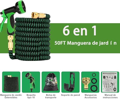 Expandable Garden Hose 15 Metres – Garden Hose Expandable Flexible with 10 Functions Spray Gun, 3/4 Inch and 1/2 Inch Connectors for Garden, Outdoors and Car Washing
