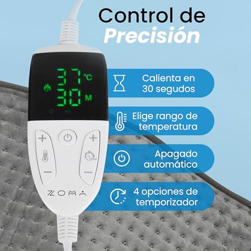 Compresa Caliente Electrica XL | Calentador Cobija Electrica Termica | Manta Termica con Control Digital y Apagado Automático | Compresas Calientes Terapeuticas | Gris 60x30