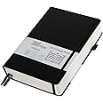 Thick College Ruled Notebook with 366 Numbered Pages, A5 Journals for Writing with 100GSM Lined Paper, Hardcover Leather Notebooks for Women Men School Note Taking Office Work Diary, 5.7"x8.3" Black