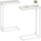 QEEIG Narrow C Table Side Tables Set of 2 (7.1" Width, White) | Extra Skinny End Tables, Slim Thin Couch Tray, Small Space Saving, Farmhouse Living Room Sets (017-18WW)