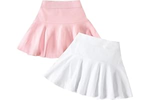 Neutocd Toddler Little Girls Skirts Skorts Elastic Flared Plain Pleated Tennis Skater Skirts for Girls Kids Built in Shorts