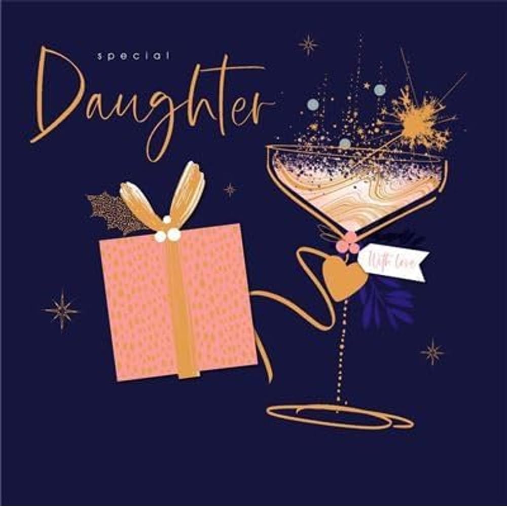 UK Greetings Special Daughter Christmas Card - Cocktail and Gift with foil,decoupage and embossed details - Eco-Friendly, 185 x 180mm