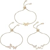 PH PandaHall 3 Styles 14K Gold Plated Butterfly Bracelets Cubic Zirconia Butterflies Bracelet Insect Jewelry Bracelets Adjustable Chain Bracelets for Women Jewelry Gifts Birthday