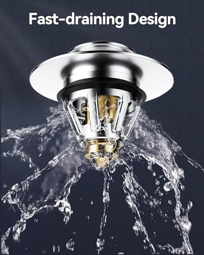 Magichome Pop Up Sink Plug Replacement for 34-45mm Drain Holes, Universal Wash Basin Plug with Built-in Strainer, Brass Anti-Rust Pop Up Stopper for Bathroom Sink