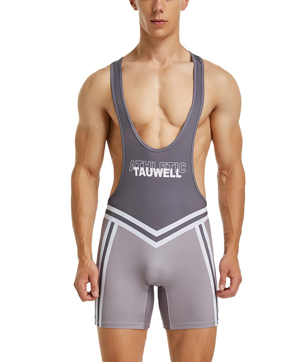 Gymskop Men's Wrestling Singlets Athletic Supporters Slim Fit Sport Bodysuit One Piece Sleeveless Active Training Wrestling Leotard Weightlifting Jumpsuits 04 Grey 2XL