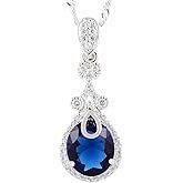 RIZILIA Pendant with 18" Chain & Oval Cut CZ [5 Colors available] in White Gold Plated, Simple Modern Elegant