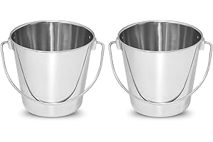 AASPIRE PETS 2 Quart Heavy Duty Stainless Steel Round Bucket with Handle | Fits kennel Cage Critter Crates Farm | Food & Water Pail for Small Pets Birds Dog Cat | Livestock Multipurpose use, Pack of 2