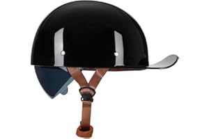 Woljay Vintage Retro Open Face Motorcycle Helmet Baseball Cap Half Helmets with pull-down Lens for Men Women Moped Cap Jet Scooter Street Cruiser - DOT Certified (Gloss Black,Medium)