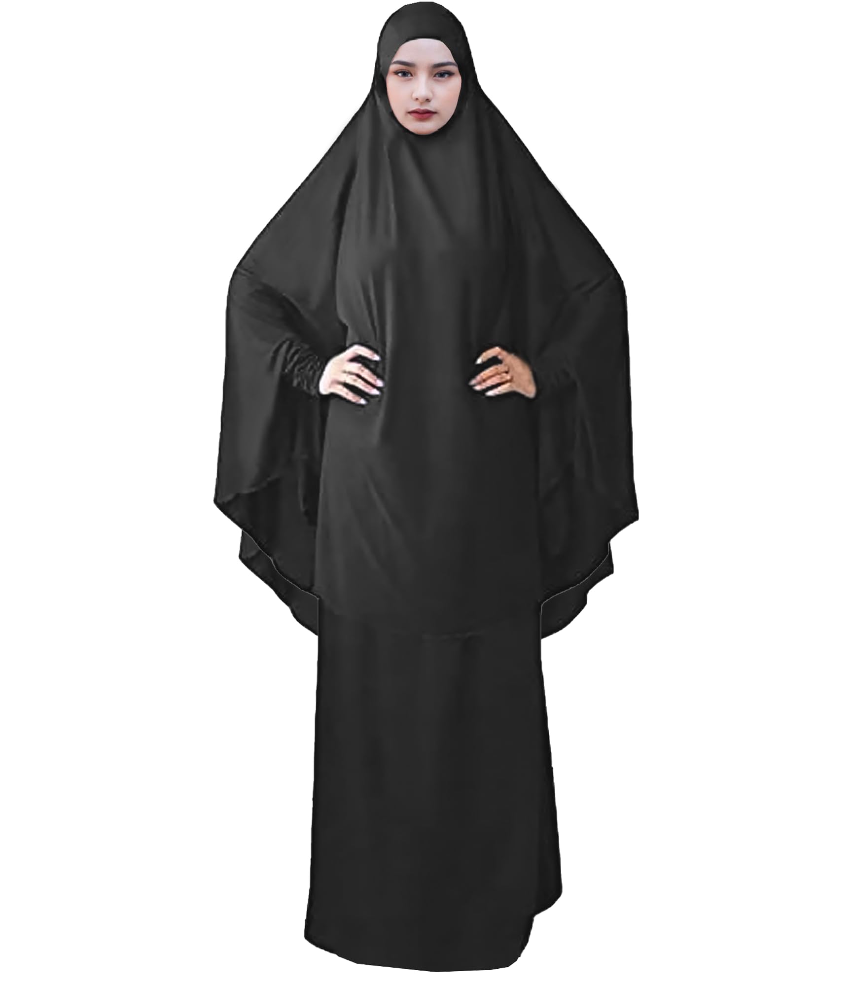 Ladies Abaya Mukena Telekung Black Overhead Sleeves 2 Piece Blouse Women Gift Ramadan Eid Prayer Modest Cloth