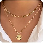 TOSGMY Initial Necklaces for Women,Dainty Gold Letter Necklace 18K Gold Plated Paperclip Chain Necklace Trendy Personalized Monogram Name Necklace Hexagon A-Z Pendant Choker Layered Gold Necklaces
