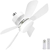 Socket Light Fan with Remote(Pairing Required), Light Socket Ceiling Fan – Turbo Airflow, Whisper Quiet, Memory Save, Smooth Dimming 1000 LM CRI 80+, Screw In Design for Small Rooms, Garages & Dorms