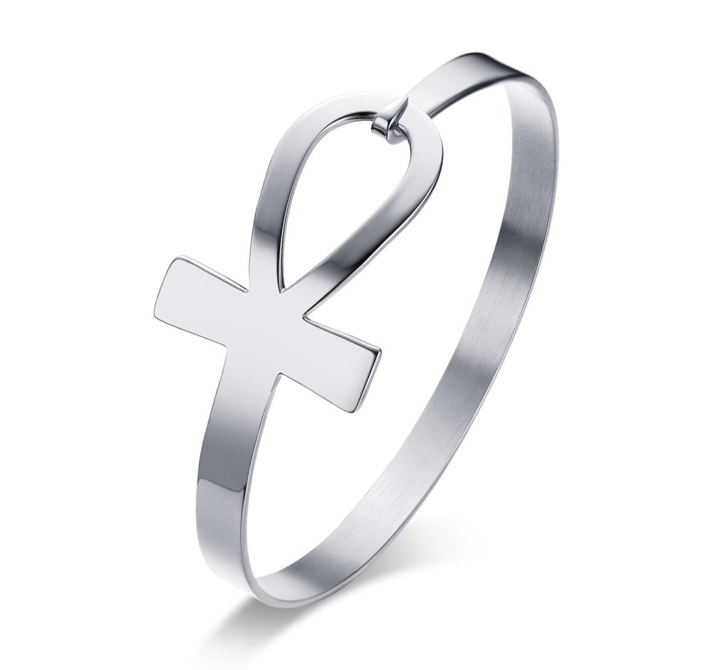 VNOX Stainless Steel Sideways Cross of Life Epyptian Ankh Bracelet Bangle for Women Silver,59mm Diameter