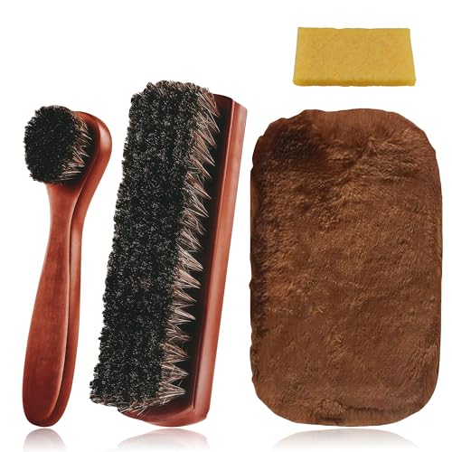 Flintronic Schuhbürste Mit Natürliches Pferdehaar, Rosshaarbürste, Glanzbürste, Polierbürste, Rosshaar Für Professionelle Schuhpflege, Zum Putzen Und Polieren, Mit Radiergummi &Amp; Reinigungstuch