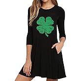 Roshop St Patricks Day Dress Women Casual Long Sleeve Green Irish Shamrock Holiday Clover Dress