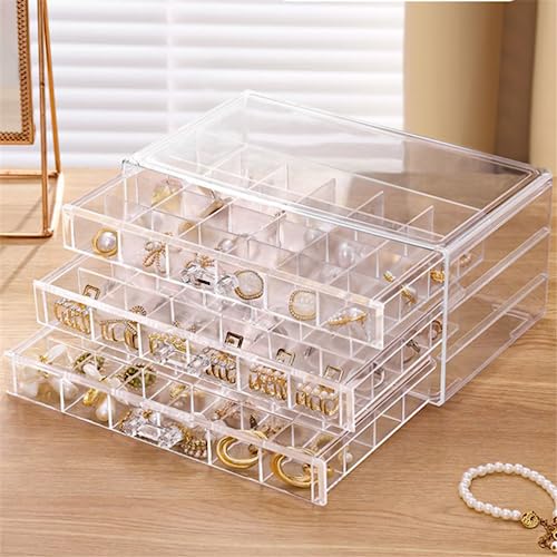Photo 1 of CLUQMEIK Earring Organizer Box Clear Storage Acrylic for Earrings Necklace Organizer Jewelry Box with 72 Grids Storage Compartments Transparent Ring Clear Jewelry Organizer