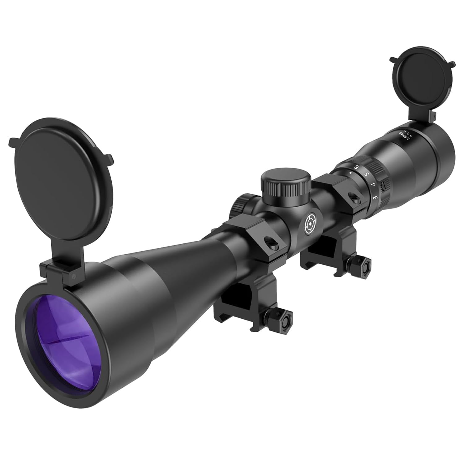 Paike 3-9x40 Rifle Scope Special Purple Lens with Flip Cover Hunting Scope with 20mm Mount