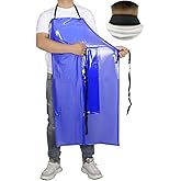 STPGIFC Waterproof Rubber Vinyl Work Apron -42.5" x 33.8" Plus Size Double Reinforced Chemical Resistant PVC Blue Bib Apron