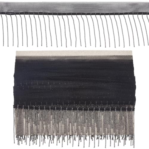 CABODYALS 4.57M 74mm Beaded Fringe Trim Black Chainette Tassel Lace Ribbon Polyester Wide Round Bead Decorative Trimming Chain Bulk for Sewing Making Craft Costumes Dress Clothes Diy Supply