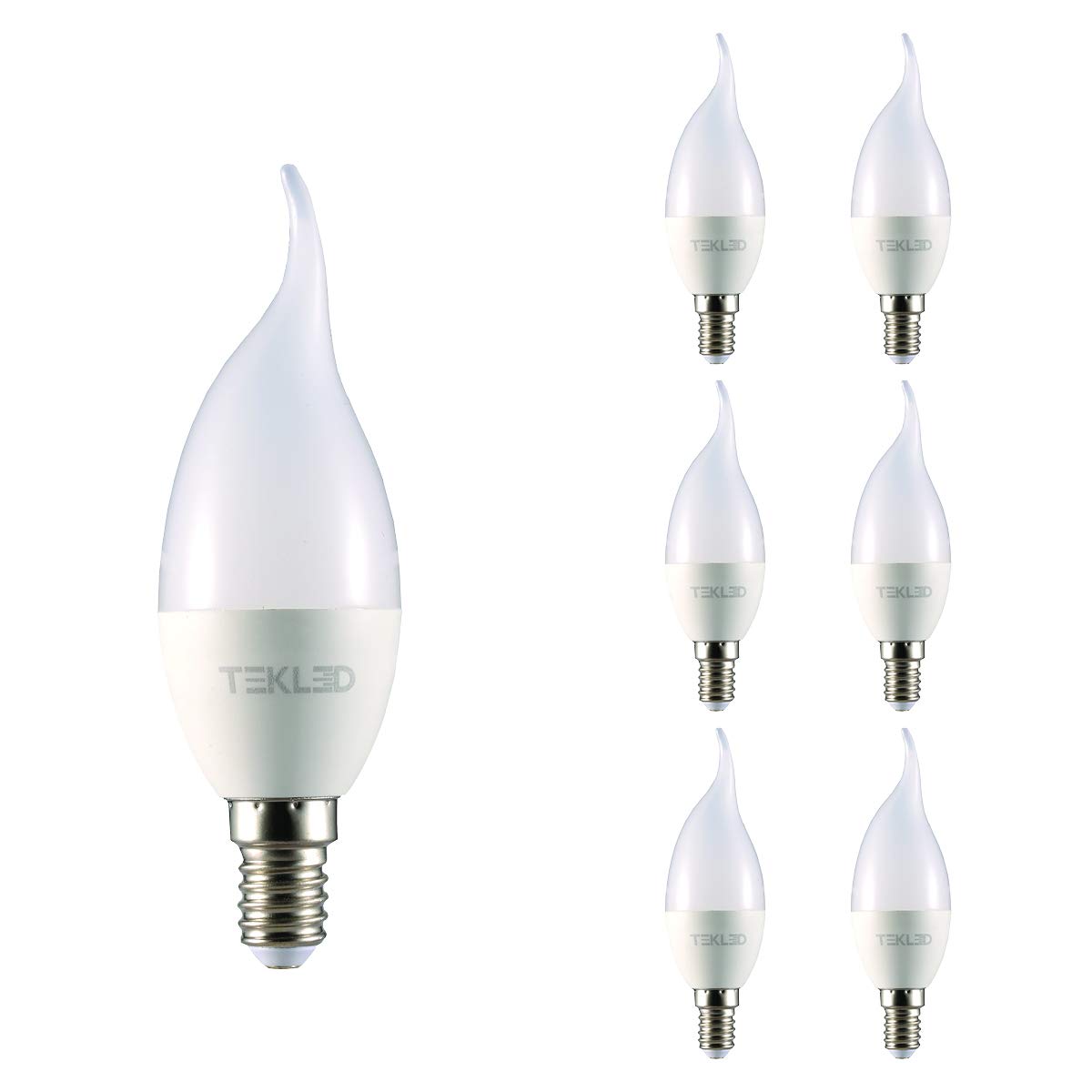 TEKLED® C37 LED Bulbs | Flame Tip Candle E14 Small Edison Screw | Energy Saving 6W Light Bulb 50W Incandescent Bulb Equivalent | 2700K 470 LM NONDIMMABLE | 6-Pack | Warm White