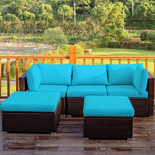 Tangkula 5 Piece Patio Furniture Set, Outdoor Sectional Rattan Sofa Set