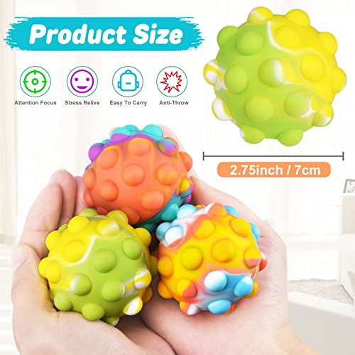 3 Pack Stress Balls Fidget Toys, Popping Fidget Sensory Toys, 3D Push Bubble Silicone Decompression Toy, Stress Relief Toy Anti Anxiety Sensory Game Ball for Girl or Boy Kids and Adults