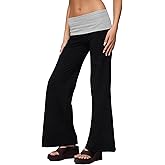Qmlyev Wide Leg Sweatpants for Women Fold Over Low Rise Flare Yoga Lounge Pants Back to School Clothes for Teen Girls
