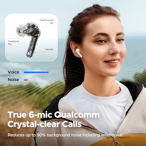 SoundPEATS Air5 Pro Wireless Earbuds with Adaptive Hybrid Noise Cancellation, Bluetooth 5.4 with Qualcomm Snapdragon Sound, 6 Mics aptX Lossless, LDAC LC3 Hi-Res Audio Bluetooth Earphones, 37H, APP