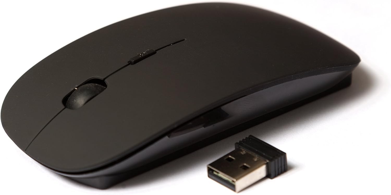 NEO+ Mini Wireless Optical Mouse - USB Receiver Connection, 2.4 GHz, Compatible with Windows XP/Vista/10/7/Macintosh/OS - Black MATT
