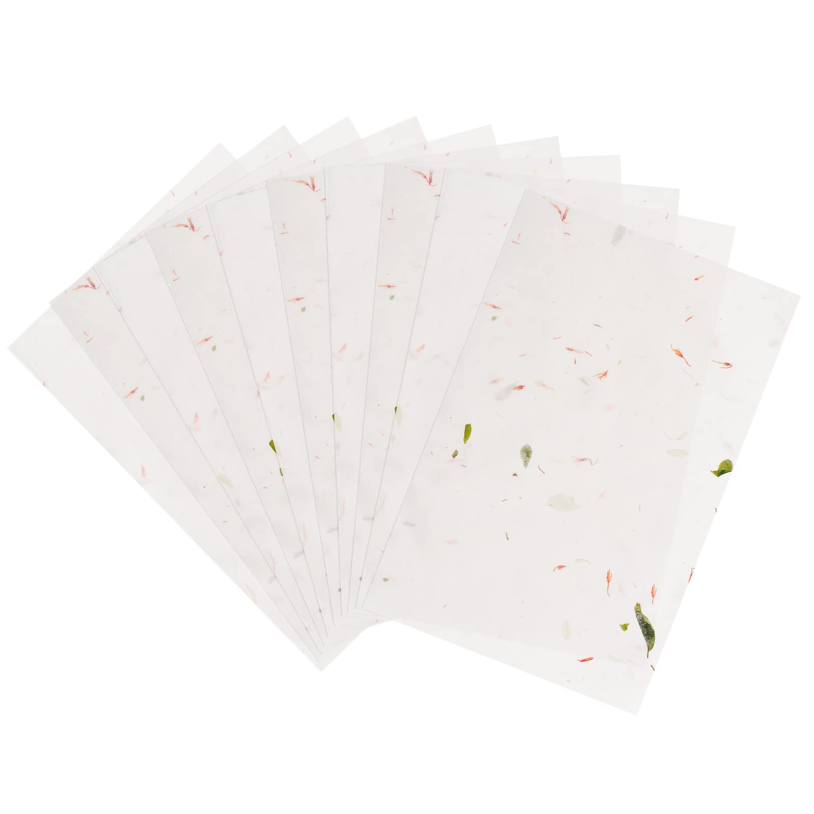 WANDIC Chinese Xuan Paper, 100 Sheets Handmade White Deckle Edge Paper with Real Flower Petals Plant Ink Writing Sumi Letter for School Office