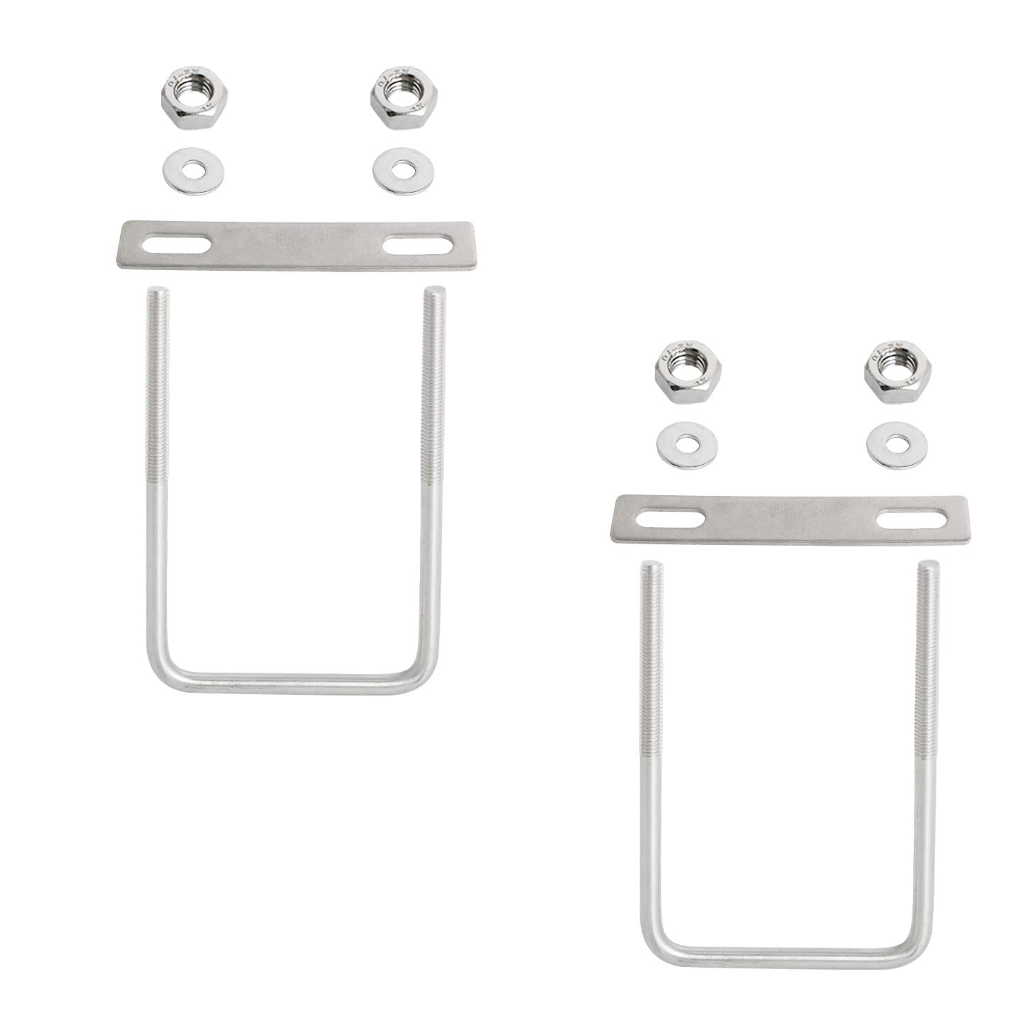 Aopin Square U-Bolt 2.36"(60mm) Inner Width U Bolts Brackets 304 Stainless Steel M6 with Nut, Plate, Washer for Car/RV/Trailer Bumper,2 Sets