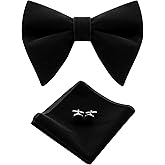 Mantieqingway Oversized Velvet Bow Ties for Men Black Bow Tie Sets Pre-tied Bow Tie with Pocket Square Cufflink Set for Men