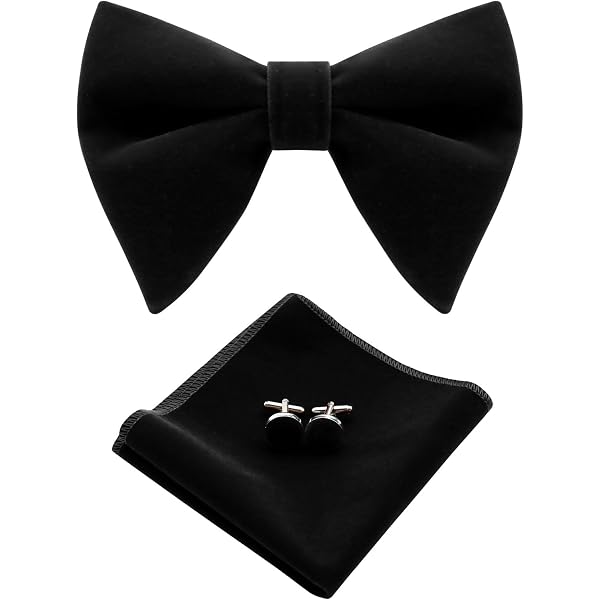 Men's Oversized Velvet Bow Tie Set With Cufflinks & Hankie – Burgundy, Pretied, Adjustable