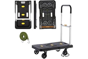 HBFBDRCT Upgrade Heavy Duty Folding Dolly Cart with Wheels, 330Lb Portable Push Cart, Adjustable Handle for Luggage, Moving, Travel, Shopping & Office Use