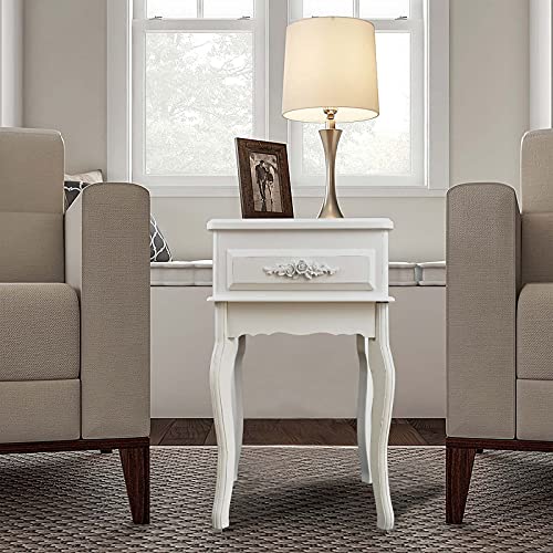 Westcharm White Vintage Nightstand Queen Anne End Table Wood