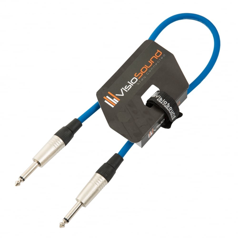 VisioSound Guitar Lead 6.35mm Mono Jack to Jack/Instrument Cable/Patch Lead / 6 Colours 0.5m Blue
