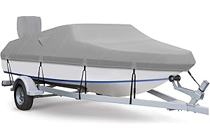 Fuprosico 900D Heavy Duty Winter Boat Cover 17-19 ft Fits V-Hull, Boat, Bass Tracker Boat Covers 17'-19' Foot with Motor Cover, 100% Waterproof Boat Covers Marine Grade Canvas, Grey